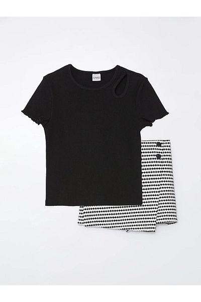 LC Waikiki LCW Kids Crew Neck Short Sleeve Girls Blouse and Shorts Skirt