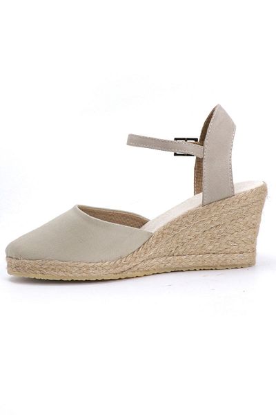 OZ AYAKKABI Real Handmade Beige Women's Wedge Heel Espadrille Handmade