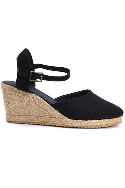OZ AYAKKABI Black Women's Espadrille - Wedge Heel, Handmade Real Handmade