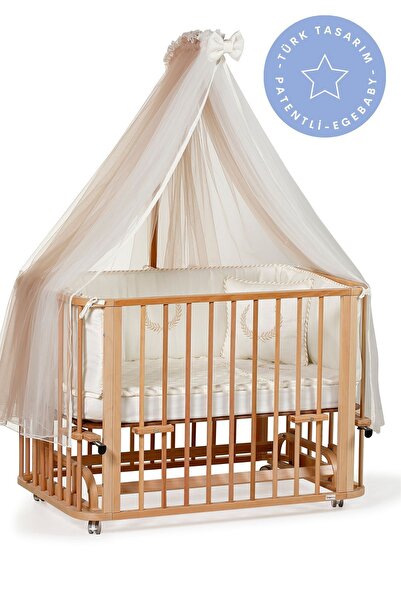 EGEBABY Vernikli Ahşap 4in1 Beşiktakım(BL)70 X 110-anne Yanı, Karyola, Oyun Parkı, Montessori Junior Yatak