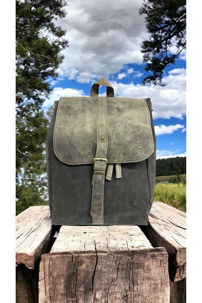 Old Cotton Leather Canvas Single Compartment Vintage Design Backpack with Drawstring Cover GDS Erica Bag 7120