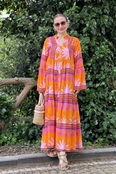 AYASOFYA OTANTIK Orange Loose Long Sleeve - Button Detailed Women's Dress