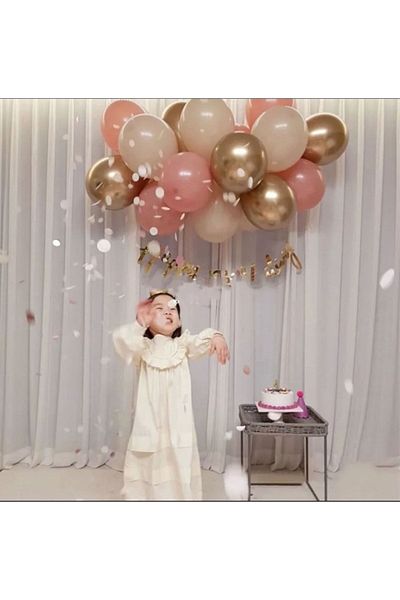 asöy Chrome Gold Balloon Retro Sea Sand Metallic Pink Balloon Chain Set Happy Birthday Banner