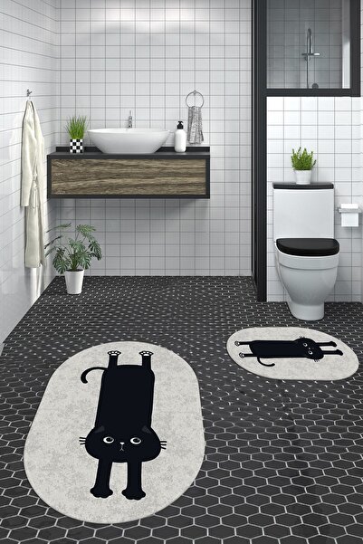 EY HOME طقم سجادة حمام بيضاوية الشكل من مطبوع قطع قابلة للغسل وغير قابلة للان...