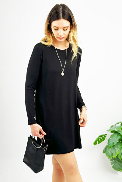 Betimoda Long Sleeve Crew Neck Women's Tunic - Black Combed Cotton Underwear