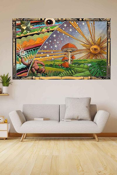 BrillaHome Cosmic Tapestry Mushroom Trip Sun Velvet Wall Tapestry Tapestry Psychedelic Wall Cloth