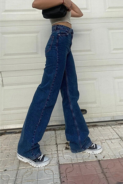 Livik Vocal Σκούρο Μπλε Φαρδύ Τζιν παντελόνι με ψηλόμεσο λύκρα