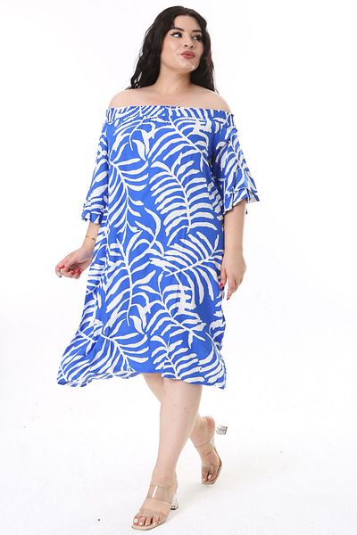 Şans Rochie pentru femei marimi mari - viscoza sax, guler cauciucat, maneca scurta 65N38173