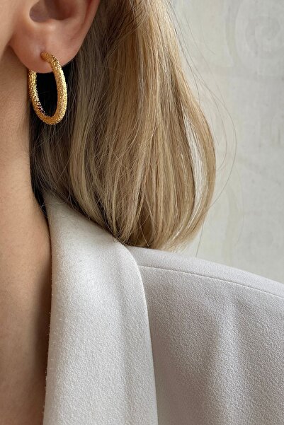 Bonnjerra Jewellery Altın Kaplama Dövgülü Halka Küpe