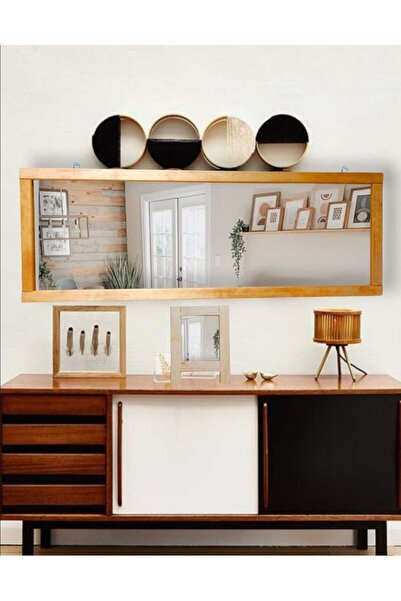 MİRRORSS Tütün renk ahşap çerçeve Konsol Duvar hol ayna (130 x 45 tütün