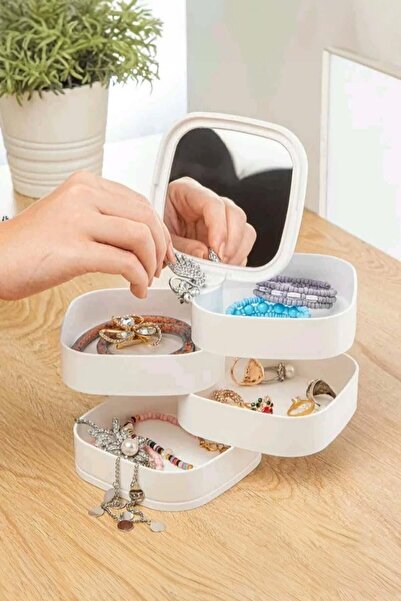 Pikas Jewelry Organizer 4 Layers Mirrored Square 360 Degree Rotatable Jewelry Organizer Box