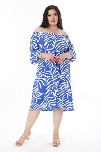 Şans Plus Size WomeN's Dress - saks Viscose, RuBBer Collar, Short Sleeve 65N38173