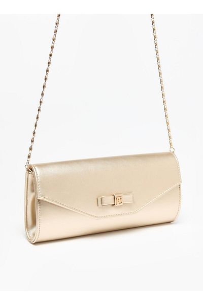 Flora Bella by Shoexpress Flora Bella Solid Clutch with Chain Strap and Magnetic Button Closure