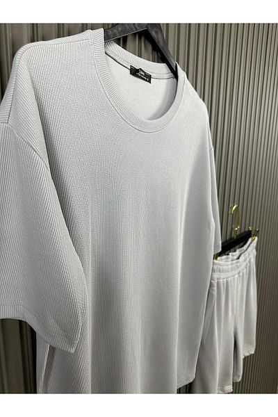 NO 601 Ανδρικό γκρι άνετο ύφασμα κοτλέ - Casual T-shirt και σορτς