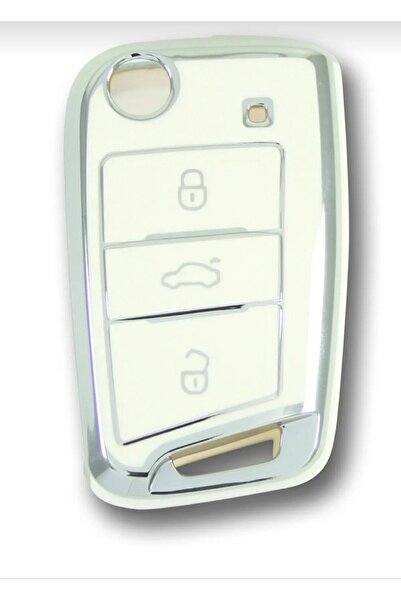 GMA KEYS Lux Golf - 7 7.5 Tiguan Polo T-Roc T-Cross Nano Culoare de protecție cheie, Alb Argintiu