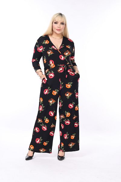 MJORA Floral Patterned Double-breasted Knitted Jumpsuit
