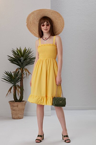 S&A Collectionn Kadın Askılı Gipeli Eteği Fırfırlı Dizde Elbise