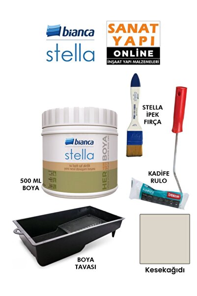Bianca Stella Boya 4 Parçalı Set ( 500 Ml Boya - Boya Tavası- Stella İpek Fır...