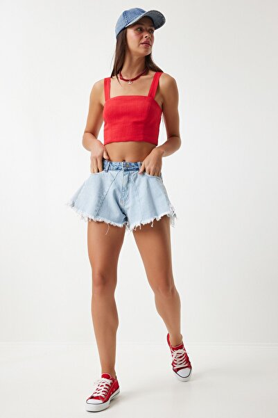 Lovelyİstanbul Ice Blue Mini τζιν σορτς - Φούντα, Lhe0001