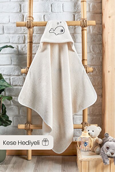 EIFIN Bambu Balık Nakışlı Bebek Havlu Kundak Ve Kese Seti