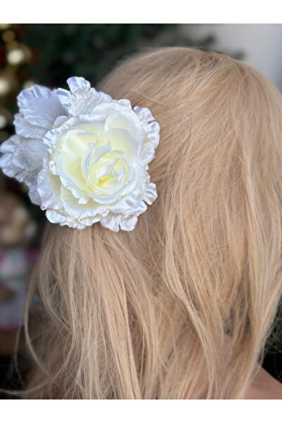 Queen Nelly Luksuzna moda - Debeli saten, ruža Cvetni dezen, kopča, bela