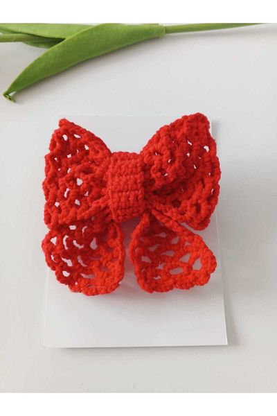 Kadın Girişimciler Atölyesi Red-White Bow 2-Piece Handmade Clip Buckle