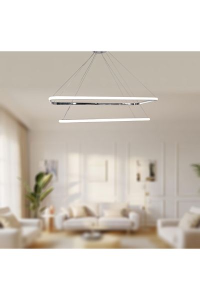 TT AYDINLATMA TT400-2 KR TT - 2-Piece Chrome Plated LED Lighting Rectangular (White Light) Chandelier