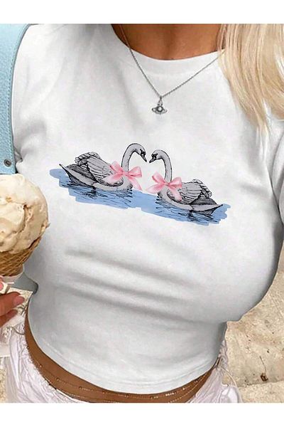 Bengi Clothing Y2k Printed Γυναικείο Crop Top - Μπλούζα με κοντό μανίκι