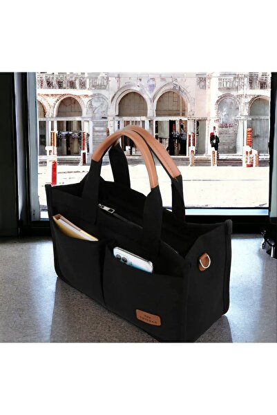 ESTUTE Kadın kanvaz omuz çantası siyah