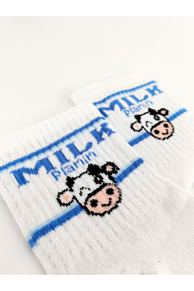 Shuttle Park Бели унисекс модни - сини шарени колежански чорапи