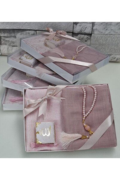 hira tasarım Hediyelik Çeyizlik Tafta Seccade İnci Tesbih Mini Kuran ve Flaml...