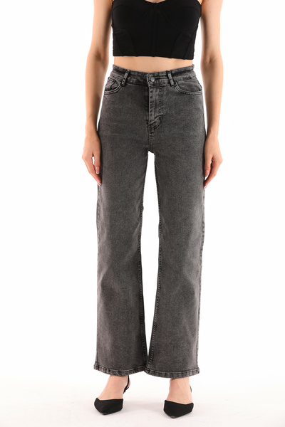 Livik Τζιν παντελόνι Jasmin Power Lycra Black Snow Wash με ψηλή μέση και φαρδ...