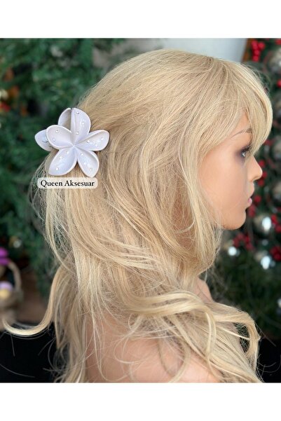 Queen Nelly Beige Colored New Trend Fashion - Jewelled Aloha Lotus Flower Patterned Latch Buckle