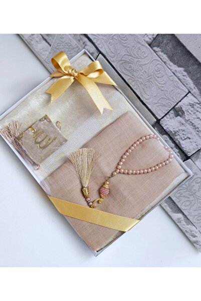 hira tasarım Hediyelik Çeyizlik Tafta Seccade İnci Tesbih Mini Kuran ve Flaml...