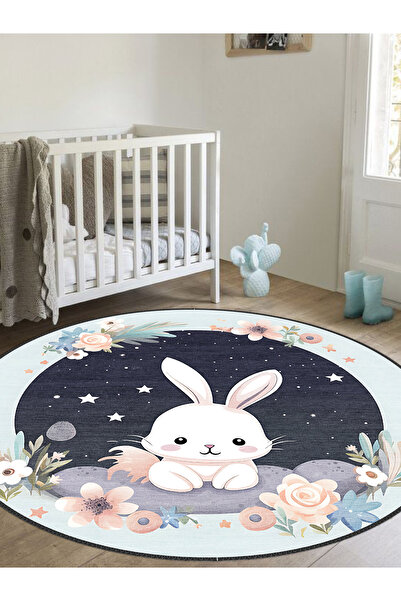 blcmoda قاعدة منسوجة بتصميم حديث - سجادة مستديرة للأطفال قابلة للغسل وغير قابلة للانزلاق - 200