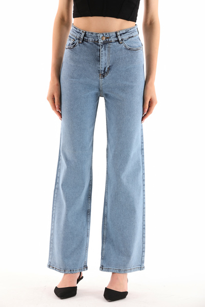 Livik Τζιν παντελόνι Jasmin Power Lycra Light Snow Wash με ψηλή μέση και φαρδ...