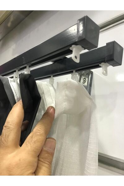 özdeğer home 125cm 2 Li Duvara Montaj Korniş Alüminyum Perde Rayı 2 Kanallı Ray Renkli Korniş
