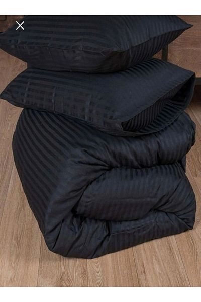 Deneme Zamanı Double Black Satin Duvet Cover Set - 2 Pillowcases Without Elastics