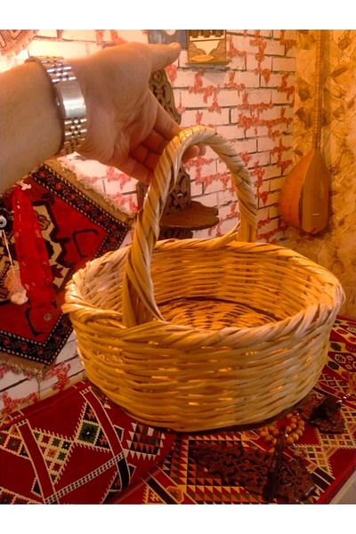 oliwashop Knitted Wicker Basket, Wicker Picnic Basket