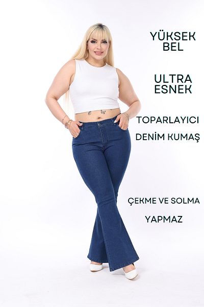 MJORA High Waist Stretch Blue Denim Trousers - SPanish Leg