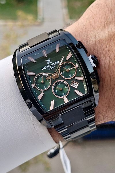 Daniel Klein Men's Green Dial and Black Cord Wrist Watch - Inner Gauges Active, with Gift Package