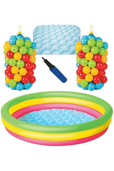 Bestway&Intex Renkli Şişmeli Havuz 114x25 cm + 200 Top + Pompa, Yaz Eğlencesi...