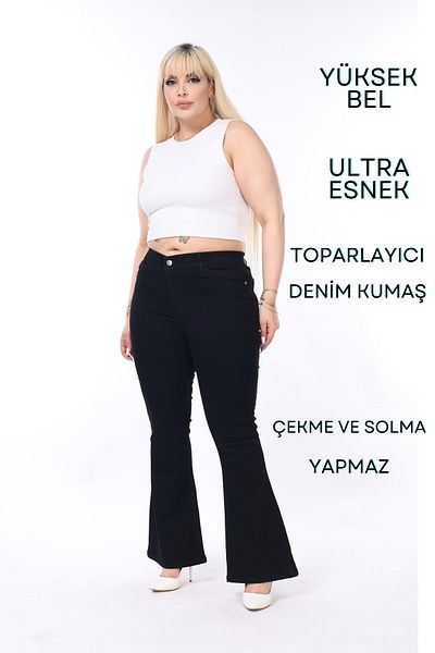 MJORA High Waist Stretch Blue Denim Trousers - SPanish Leg