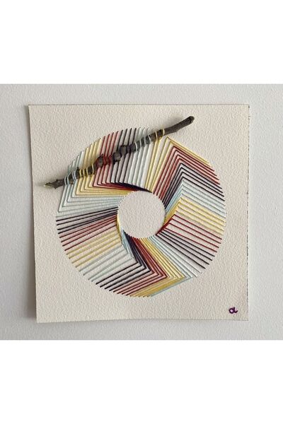 artoloji Aslı Kaynaroğlu - Doğaya Dönüş No.37 - 300 Gr Suluboya Kağıdı Üzeri Nakış - 25x25 Cm