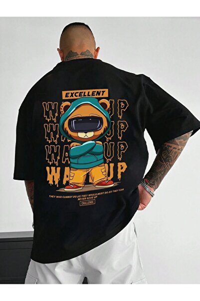 LAND MODA Tricou oversize din bumbac pentru bărbați - imprimeu excelent, țesă...