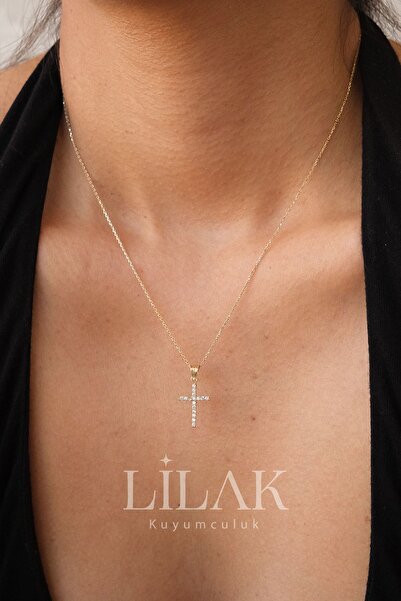 LİLAK KUYUMCULUK 14 Ayar Altın Çift Taraflı Haç Kolye