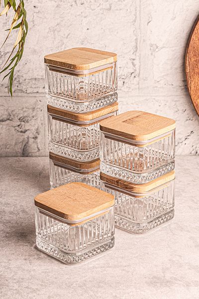 Snippy Bella Soft 6-Piece Square Vacuumed Glass Breakfast Snack Bowl - Wooden Cap, 230 ml