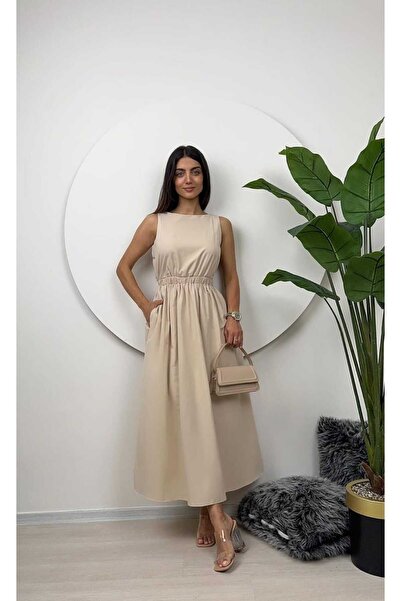 Modisma Beli Lastikli Midi Elbise