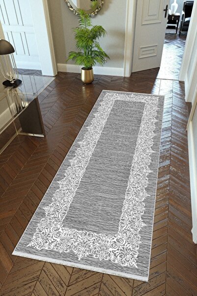 10 Post Online Gray Digital Printed - Non-Slip Round Oval Runner Hallway, Thin Washable Carpet