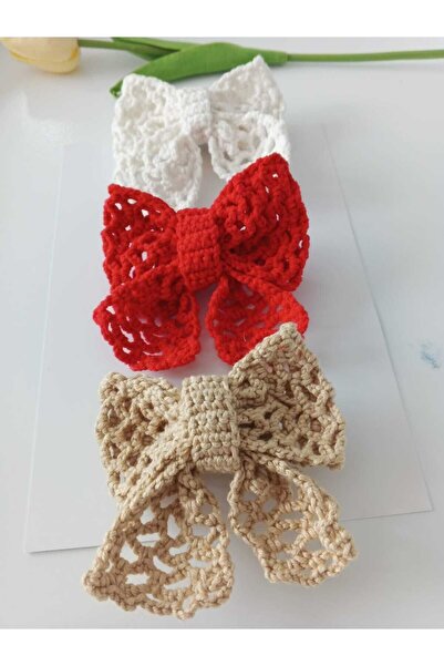 Kadın Girişimciler Atölyesi Ръчно изработена щипка за коса с панделка в червено-бяло-кремаво